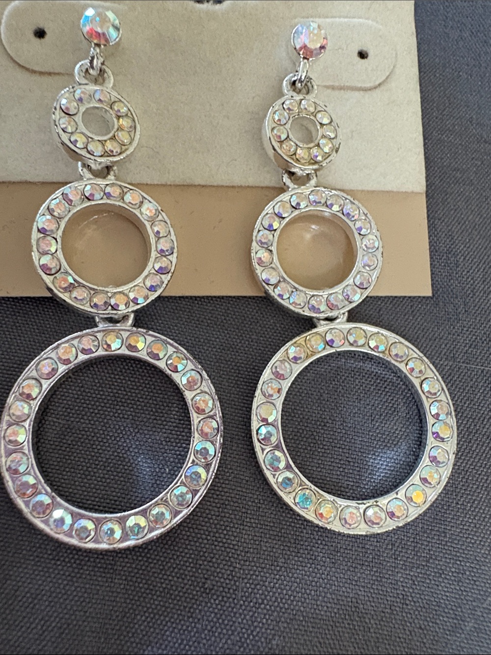 Aurora Crystal 3  Hoop Drop Earrings - Silver Tone pierced New